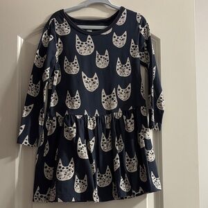 Tea Navy Cat Print Long-Sleeve Dress